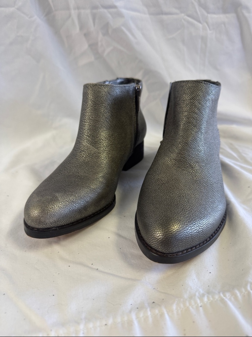 Vince Camuto Metallic Gray Leather Ankle Booties